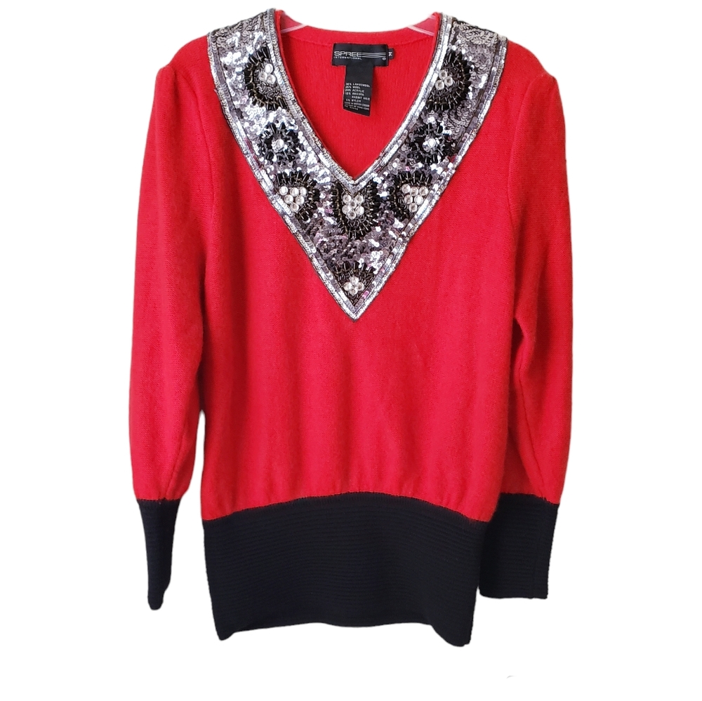 Vintage Spree Red Lambswool Sequins Sweater